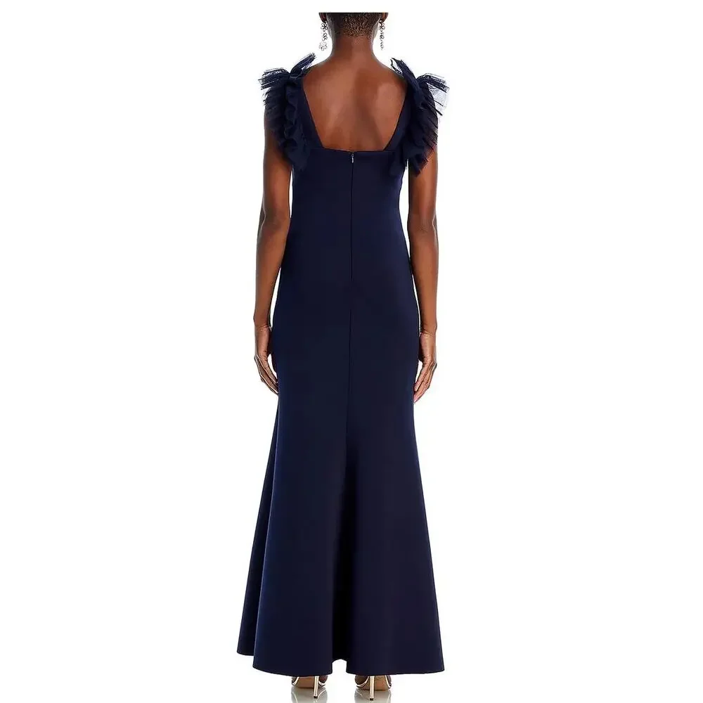 Eliza J Ruffle-Shoulder Scuba Gown Evening Dress, Plus 18W, Navy Blue New $188 - Picture 5 of 8
